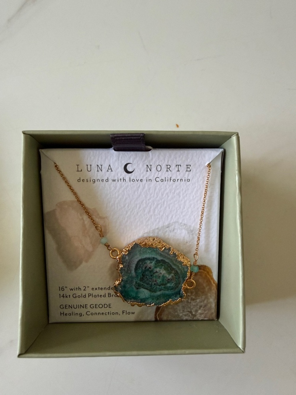 Luna Norte Gold-Plated Green Geode Pendant Necklace